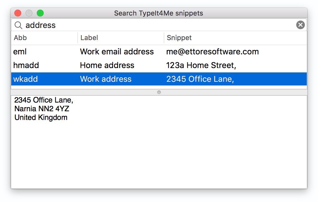 New in TypeIt4Me 6.0: Snippet search-and-insert - Ettore Software