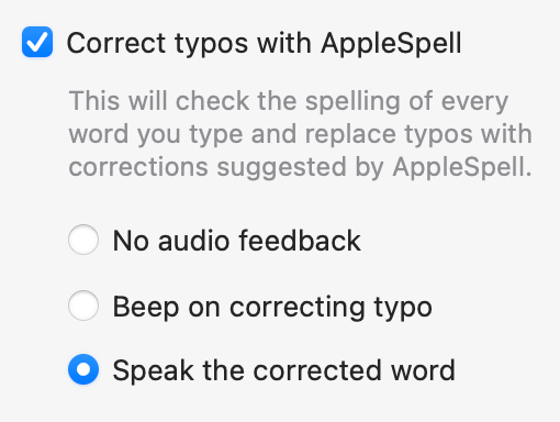 A screenshot of the AppleSpell settings in TypeIt4Me