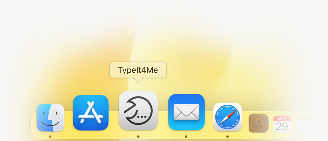 Screenshot of the TypeIt4Me app icon in the Dock