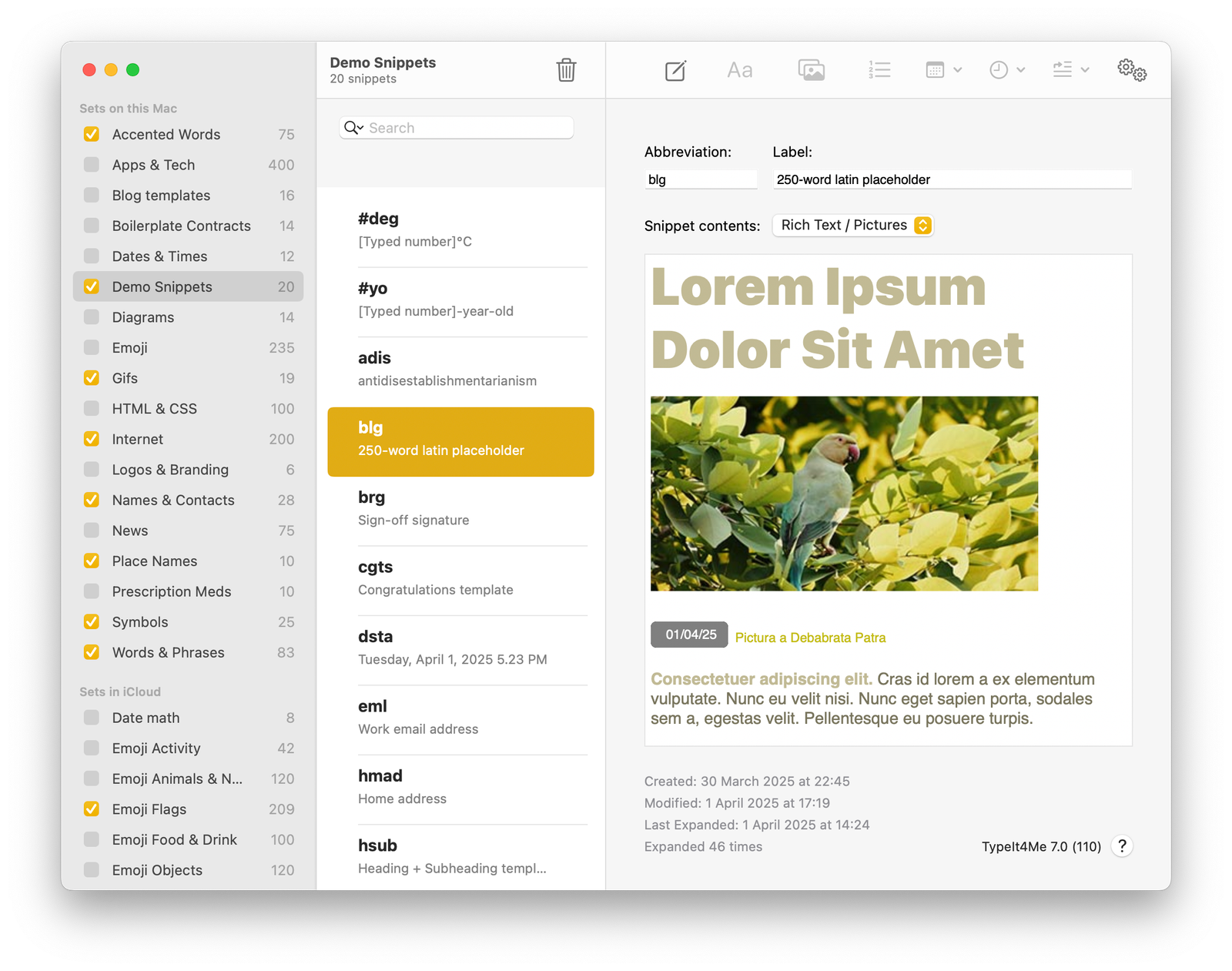 A screenshot of the main TypeIt4Me app window