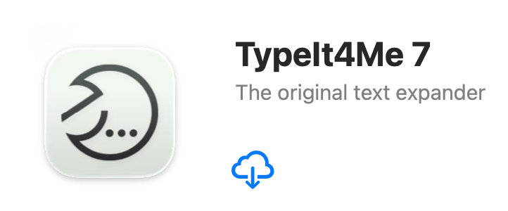 A cropped screenshot of the TypeIt4Me Mac App Store listing page, showing the download button next to its icon.